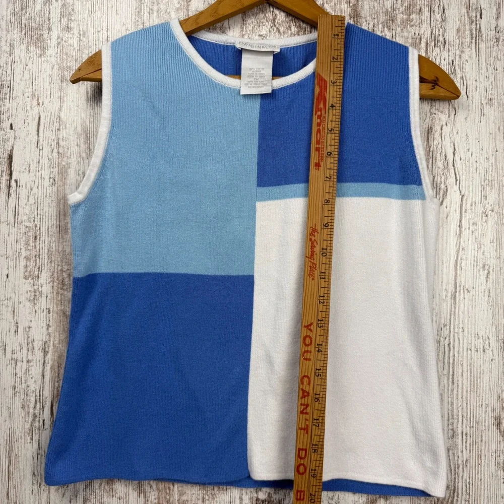 Designers Originals Blue Colorblock Cardigan Shell Twin Set Petite Medium PM - Picture 7 of 9